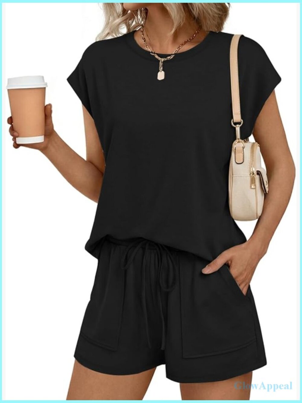 2 Piece Cap Sleeve Short Set with Pocket Lounge